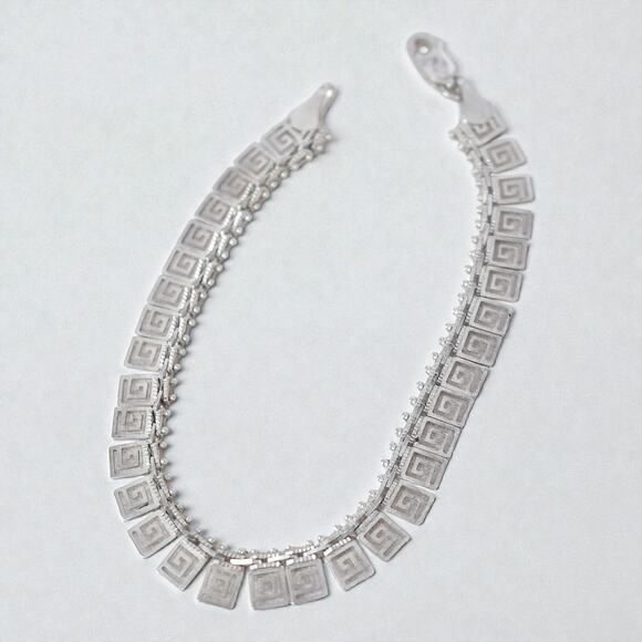 Vintage Mexico 925 Silver Greek Key Bracelet Maze Flexible Link 7.5" - Picture 7 of 9